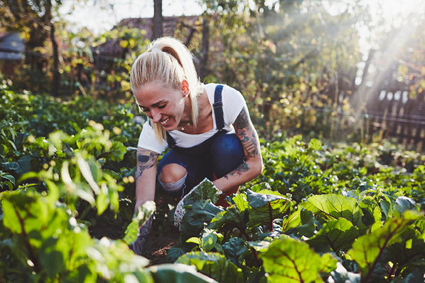 Woman gardening outside